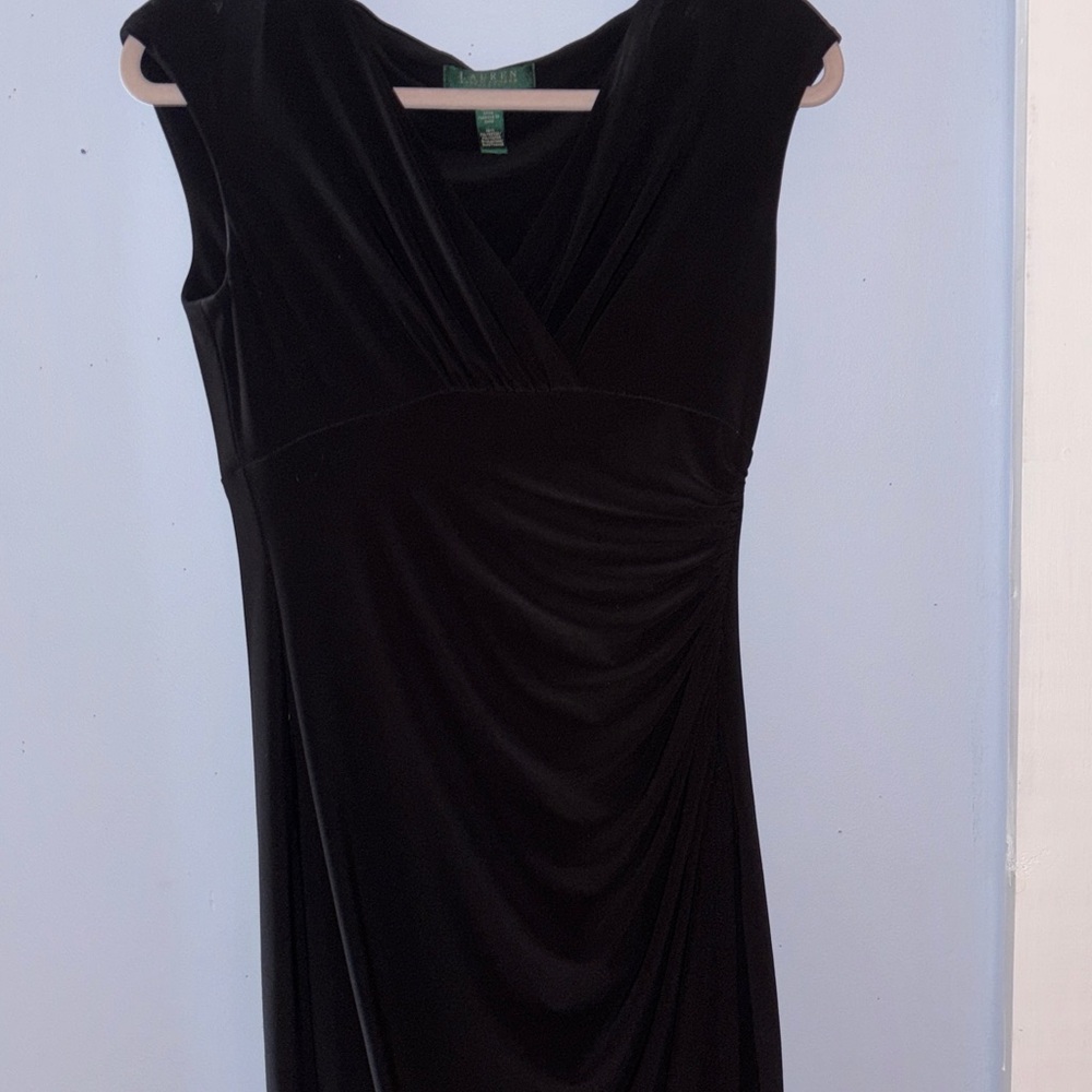 Ralph Lauren Black Ruched Sheath Midi Dress